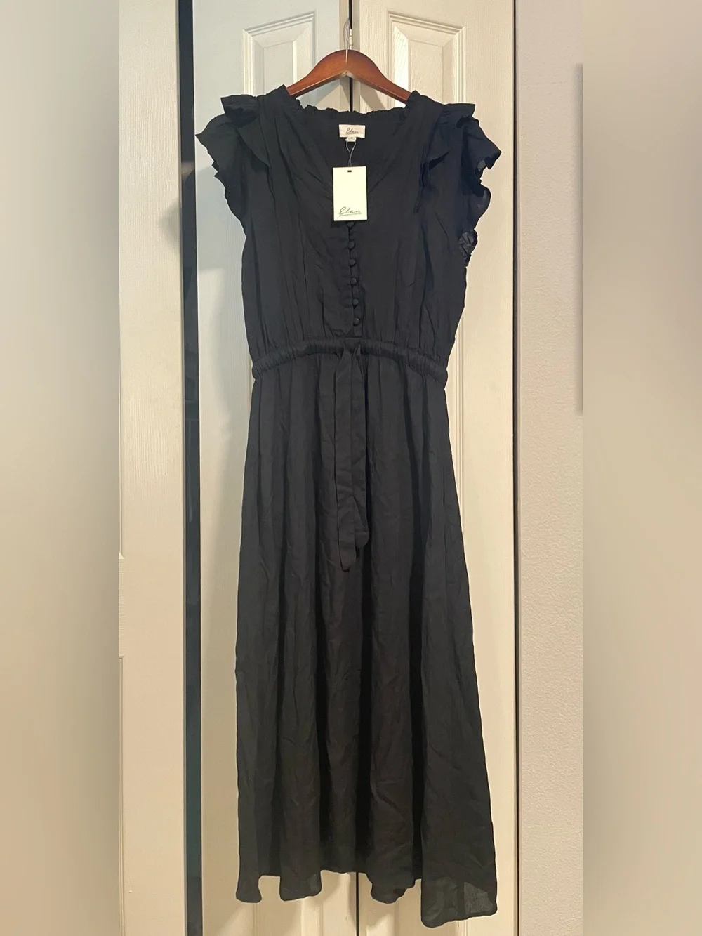Elan Black Maxi Dress with Ruffle Sleeves